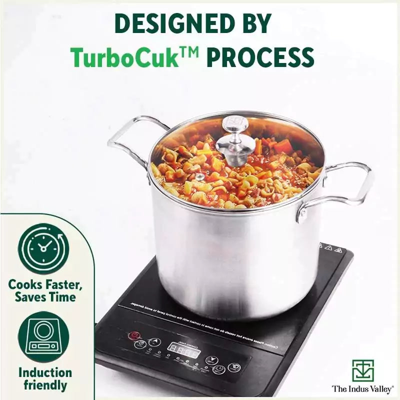 TurboCuk Tri-ply Stainless Steel Tall Biryani Pot/Casserole+ Glass Lid, Premium Quality, 3 Layer Thick Body, 100% Toxin-free, Non-stick, Induction & Gas, 6.5L