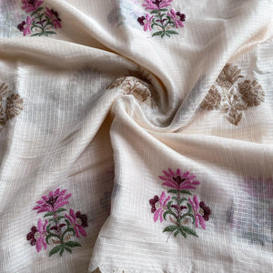 Snappy Beige Embroidery Work Kota Doria Saree With Ethnic Blouse Piece