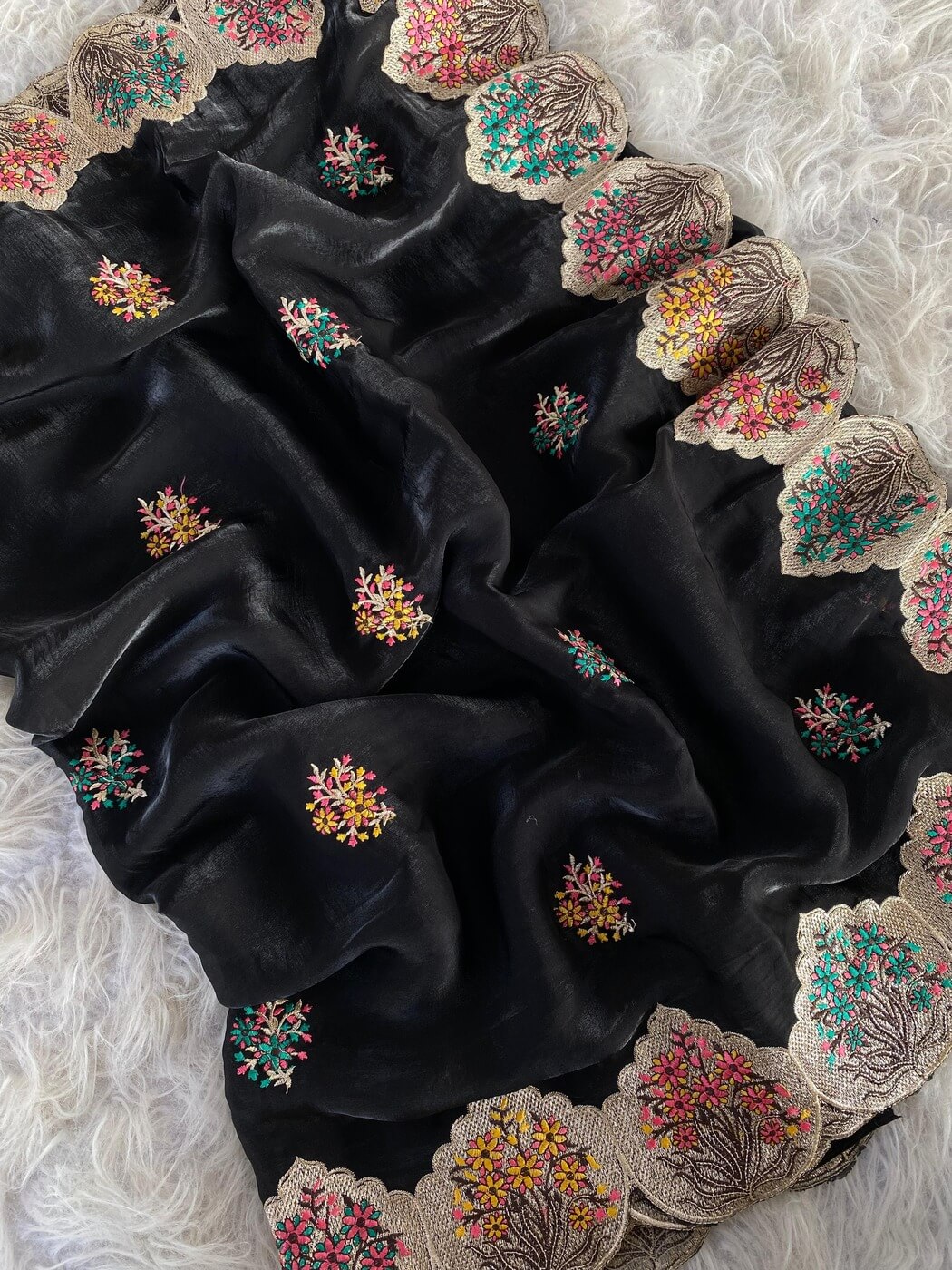 Fragrant Black Embroidery Work Fendy Silk Saree With Murmurous Blouse Piece