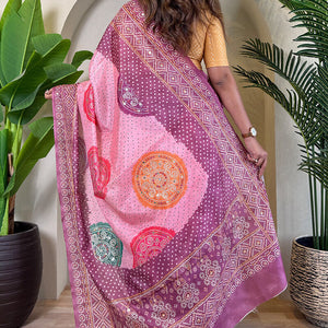 Exuberant Baby Pink Digital Printed Tissue Silk Saree With Mesmerising Blouse Piece