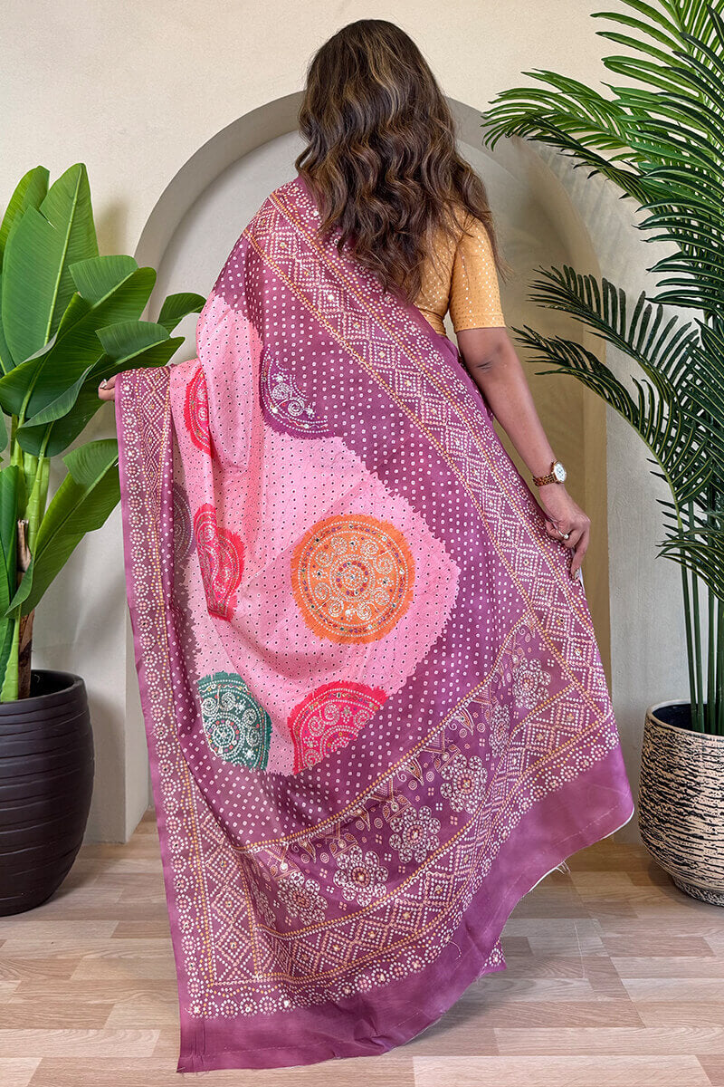 Exuberant Baby Pink Digital Printed Tissue Silk Saree With Mesmerising Blouse Piece