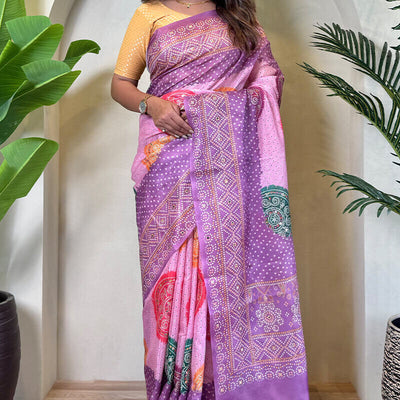 Grandiose Lavender Digital Printed Tissue Silk Saree With Chatoyant Blouse Piece
