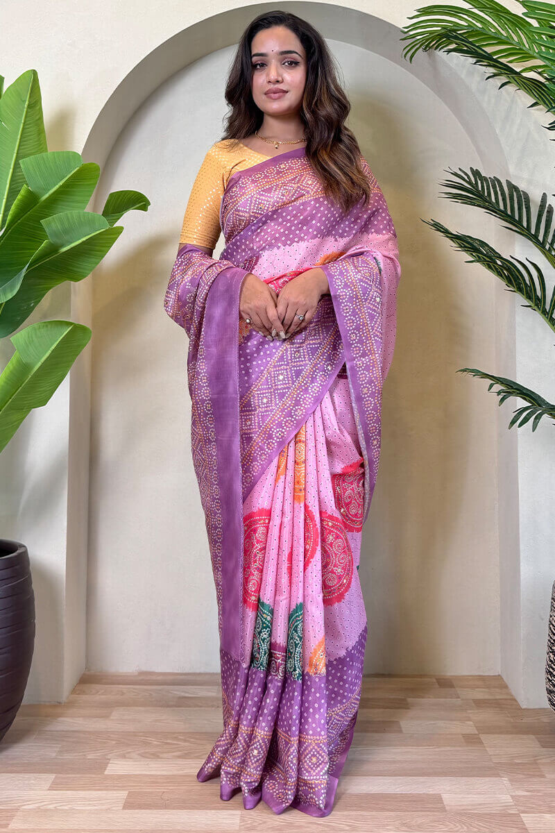 Grandiose Lavender Digital Printed Tissue Silk Saree With Chatoyant Blouse Piece