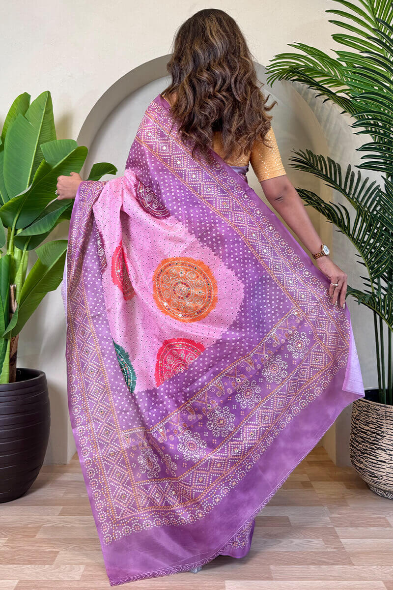Grandiose Lavender Digital Printed Tissue Silk Saree With Chatoyant Blouse Piece