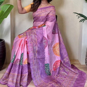 Grandiose Lavender Digital Printed Tissue Silk Saree With Chatoyant Blouse Piece