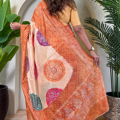 Elision Peach Digital Printed Tissue Silk Saree With Scintilla Blouse Piece