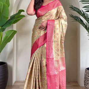 Ebullience Beige Soft Banarasi Tissue Silk Saree With Murmurous Blouse Piece