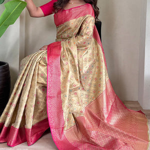 Ebullience Beige Soft Banarasi Tissue Silk Saree With Murmurous Blouse Piece