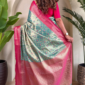 Bewitching Sea Green Soft Banarasi Tissue Silk Saree With Vivacious Blouse Piece