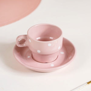 Ceramic Polka Dot Stackable Tea Cup And Saucer Set Of 4 100ml