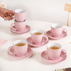 Set Of 6 Pink Tara Ceramic Tea Cup And Saucer 225ml