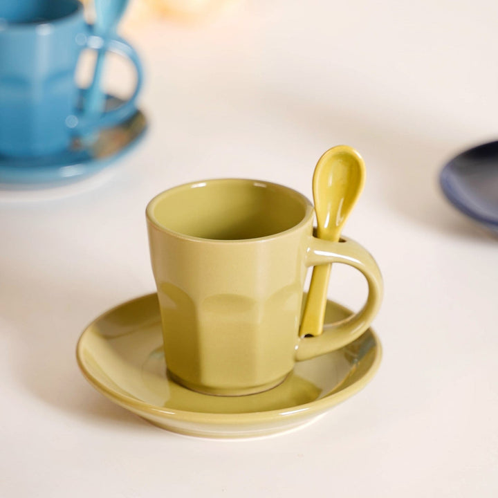 Small Espresso Tea Cup With Saucer And Spoons Set Of 6 Multicolour 100ml