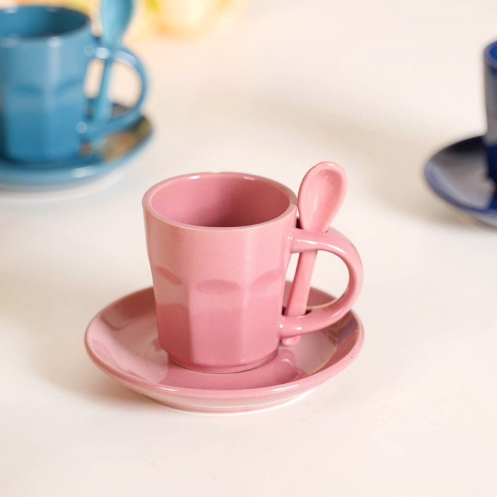 Small Espresso Tea Cup With Saucer And Spoons Set Of 6 Multicolour 100ml