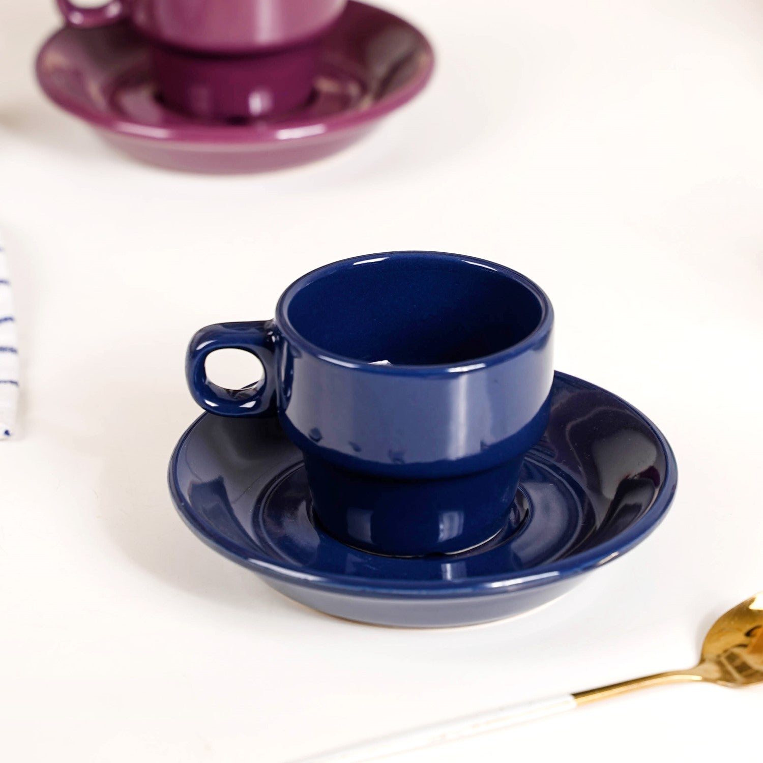 Mini Stackable Tea Cup And Saucer Set Of 4 Multicolour 100ml