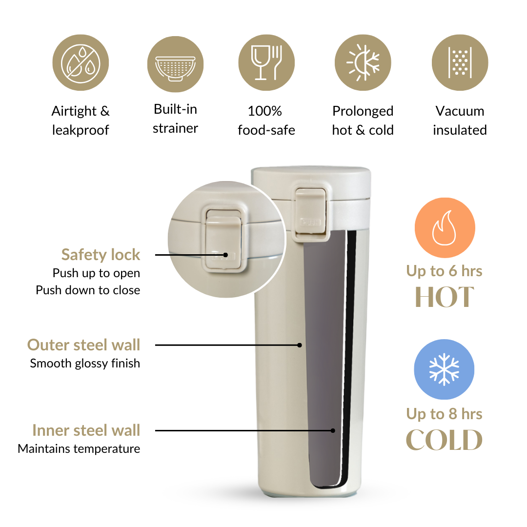 Thermox Insulated Vacuum Flask Portable Frosted Cream 500ml