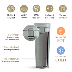 Thermox Portable Vacuum Water Bottle For Hot And Cold Juniper Green 500ml