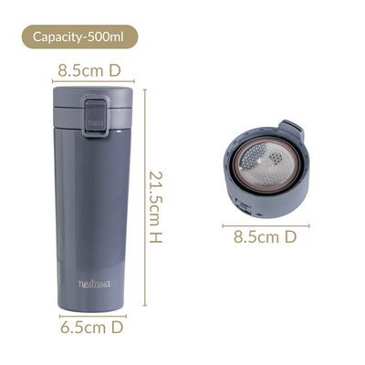 Thermox Double Wall Insulated Travel Mug With Strainer Onyx Grey 500ml