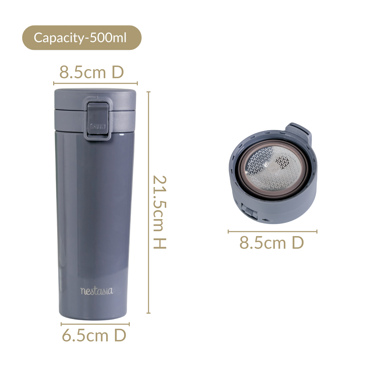Thermox Double Wall Insulated Travel Mug With Strainer Onyx Grey 500ml