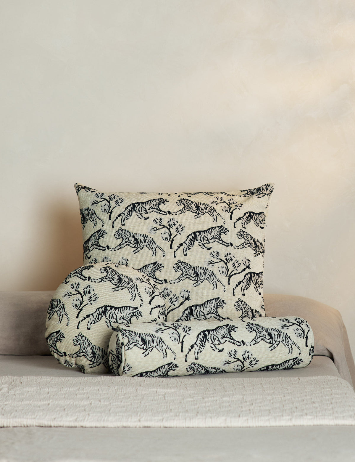 Tiger Jacquard Round Pillow by Sarah Sherman Samuel