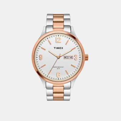 Fashion Men Quartz White Dial Analog Stainless Steel Watch TWEG18423