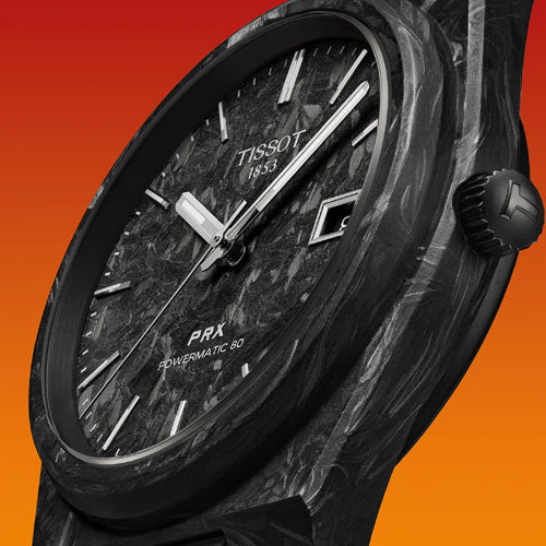 Tissot T-Classic PRX Powermatic 80 Black Carbon Dial Men 40mm T1379079720100