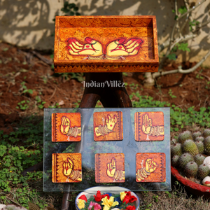 Mudra Pattachitra Hand-Painted Tray Coaster Set