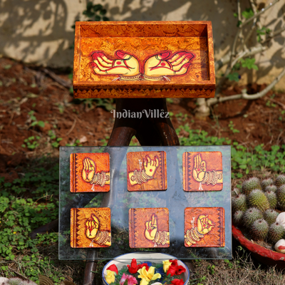 Mudra Pattachitra Hand-Painted Tray Coaster Set