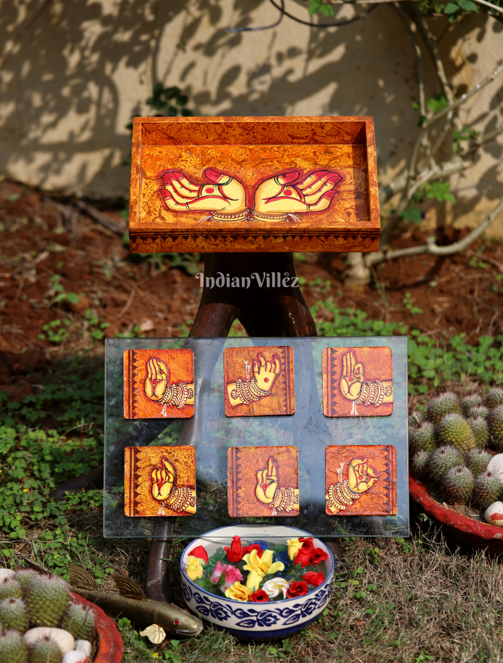 Mudra Pattachitra Hand-Painted Tray Coaster Set