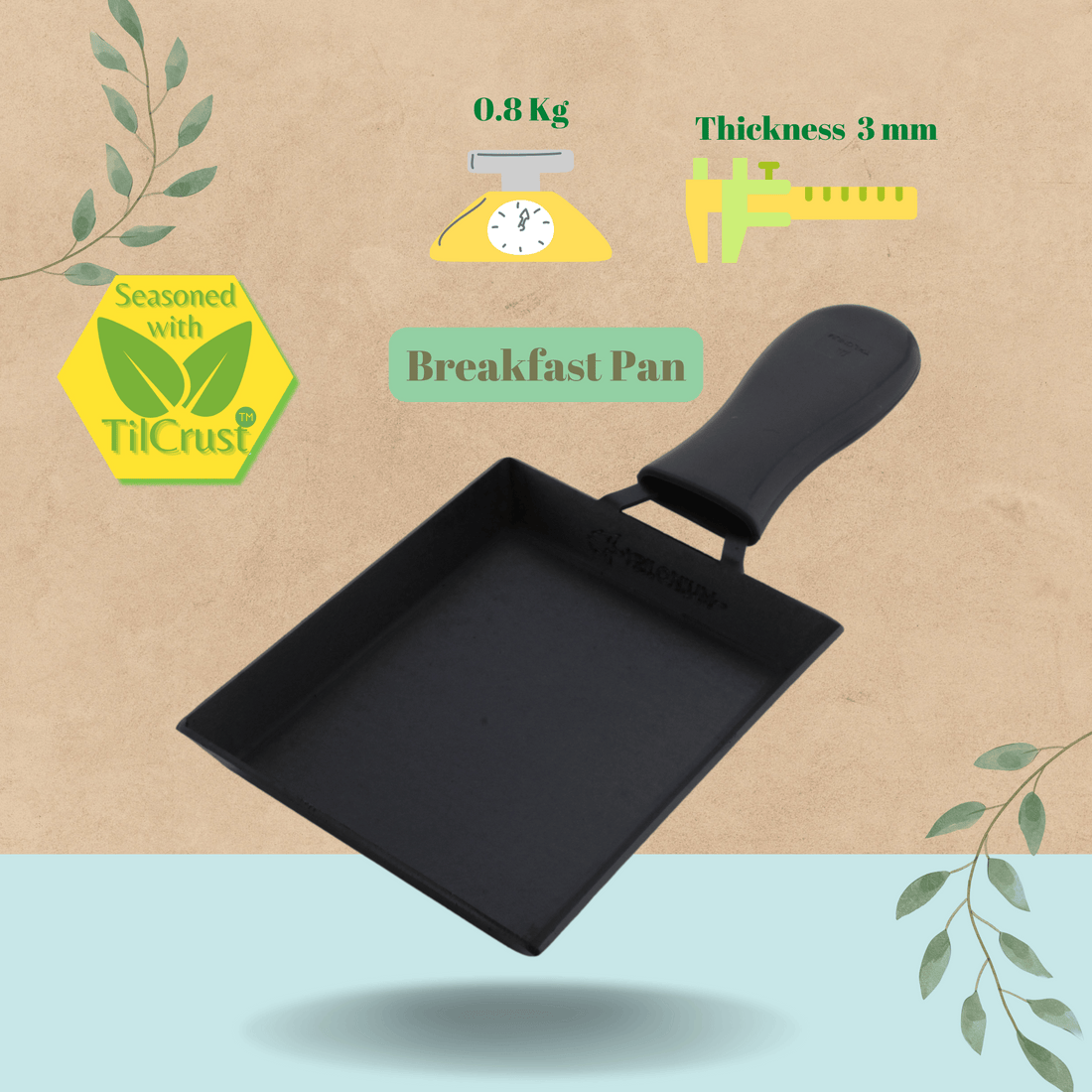 Trilonium Triple Seasoned Iron Square Omelette Pan - Japanese Tamagoyaki Egg Pan | Black | 1 Pc