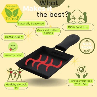 Trilonium Triple Seasoned Iron Square Omelette Pan - Japanese Tamagoyaki Egg Pan | Black | 1 Pc