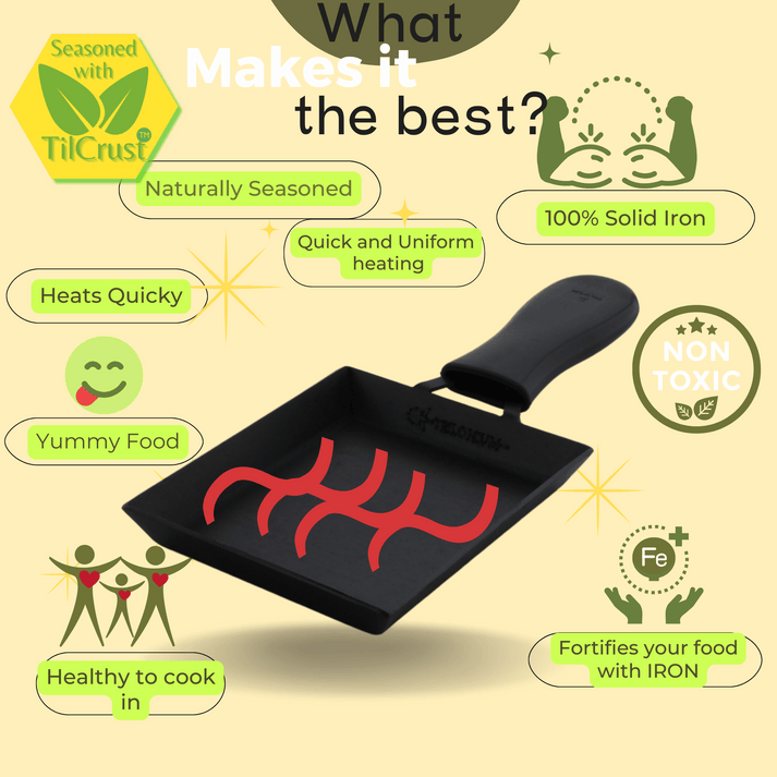 Trilonium Triple Seasoned Iron Square Omelette Pan - Japanese Tamagoyaki Egg Pan | Black | 1 Pc