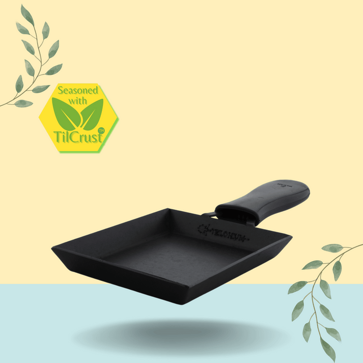 Trilonium Triple Seasoned Iron Square Omelette Pan - Japanese Tamagoyaki Egg Pan | Black | 1 Pc