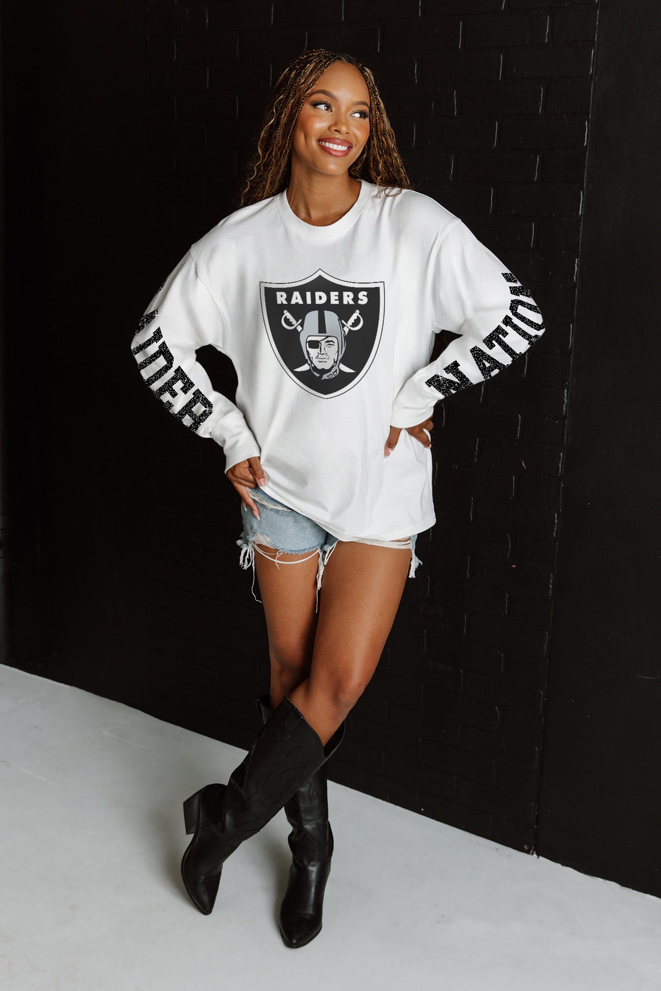 LAS VEGAS RAIDERS GAME PLAN OVERSIZED MIDWEIGHT LONG SLEEVE TEE