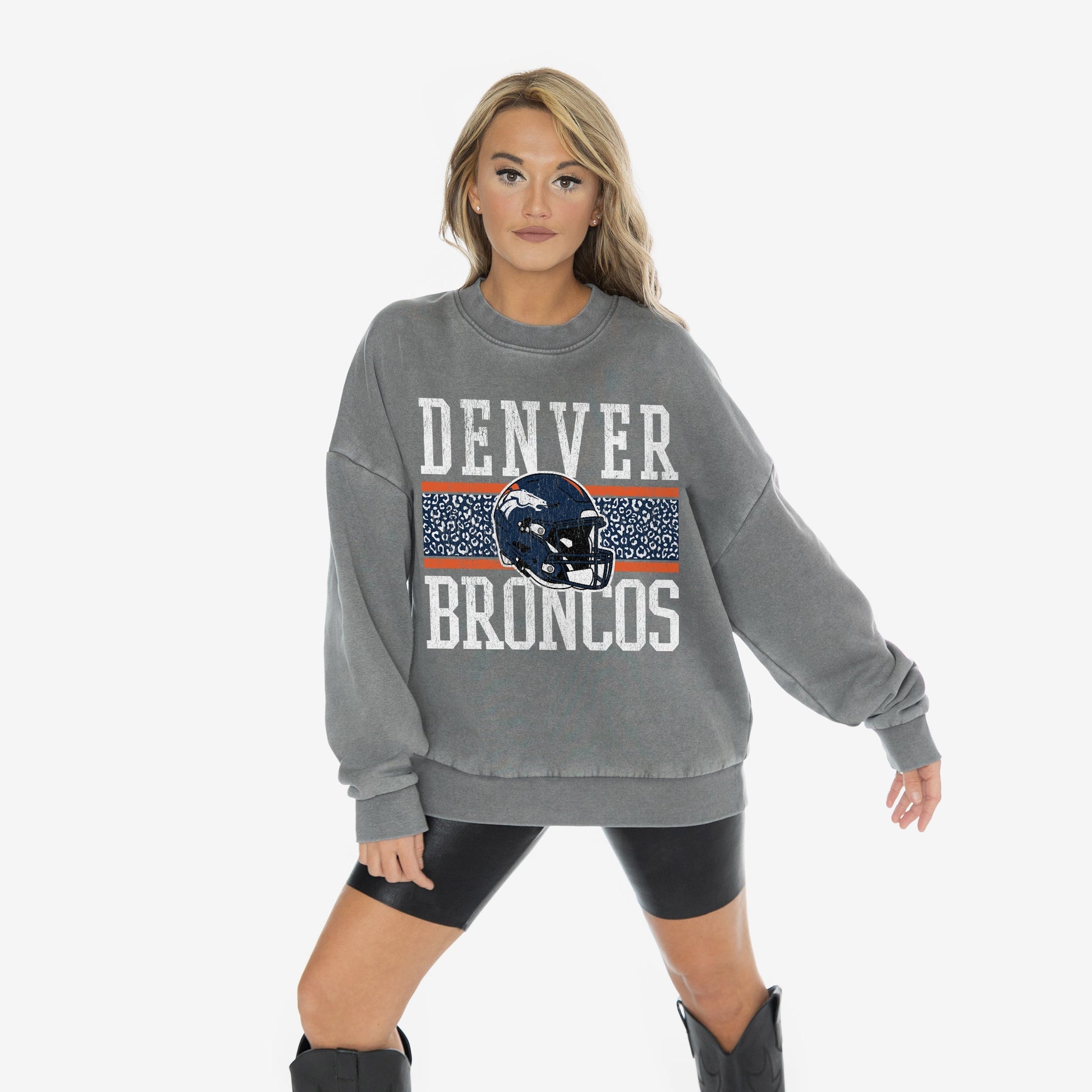 DENVER BRONCOS IN THE WILD VINTAGE WASH OVERSIZED CREWNECK FLEECE