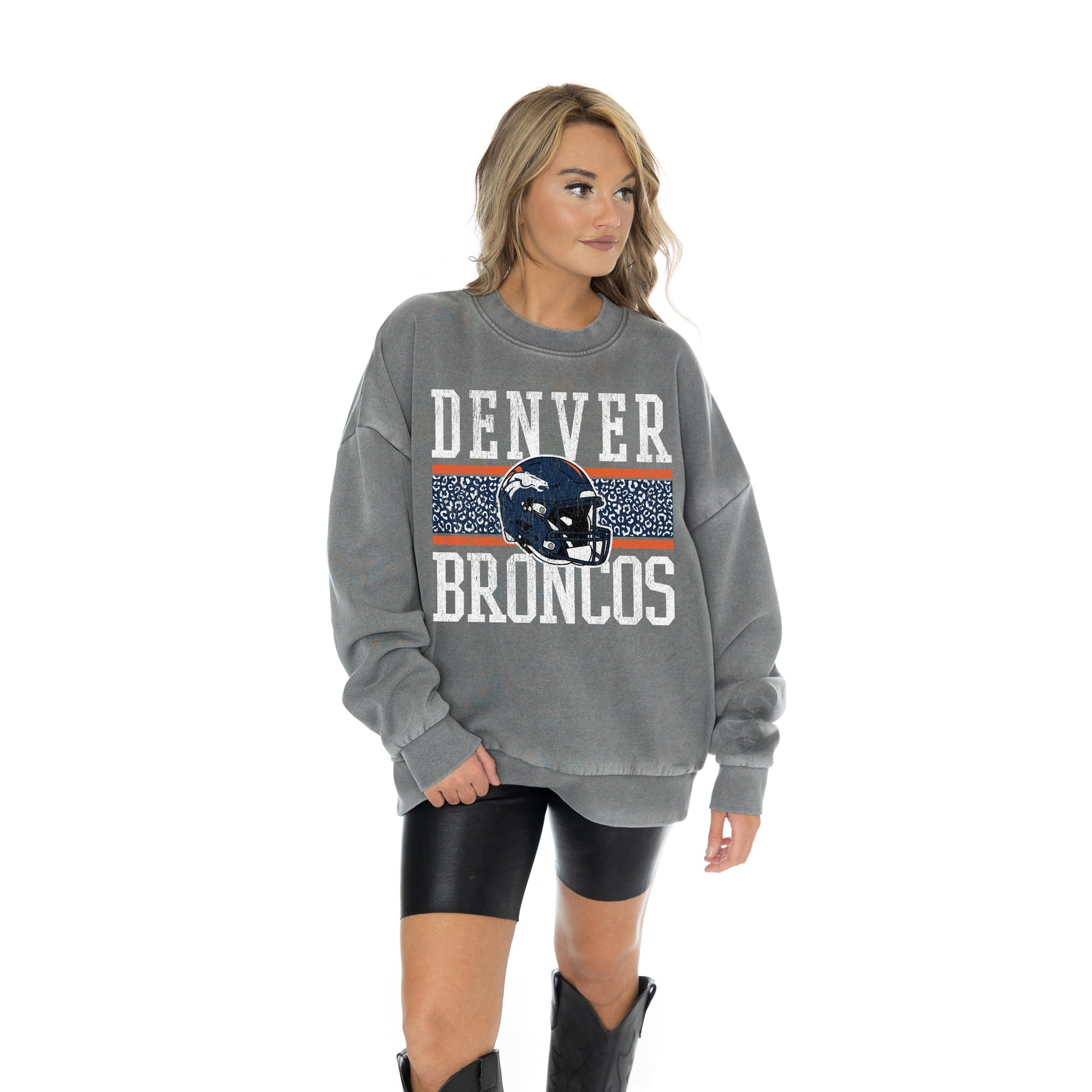 DENVER BRONCOS IN THE WILD VINTAGE WASH OVERSIZED CREWNECK FLEECE