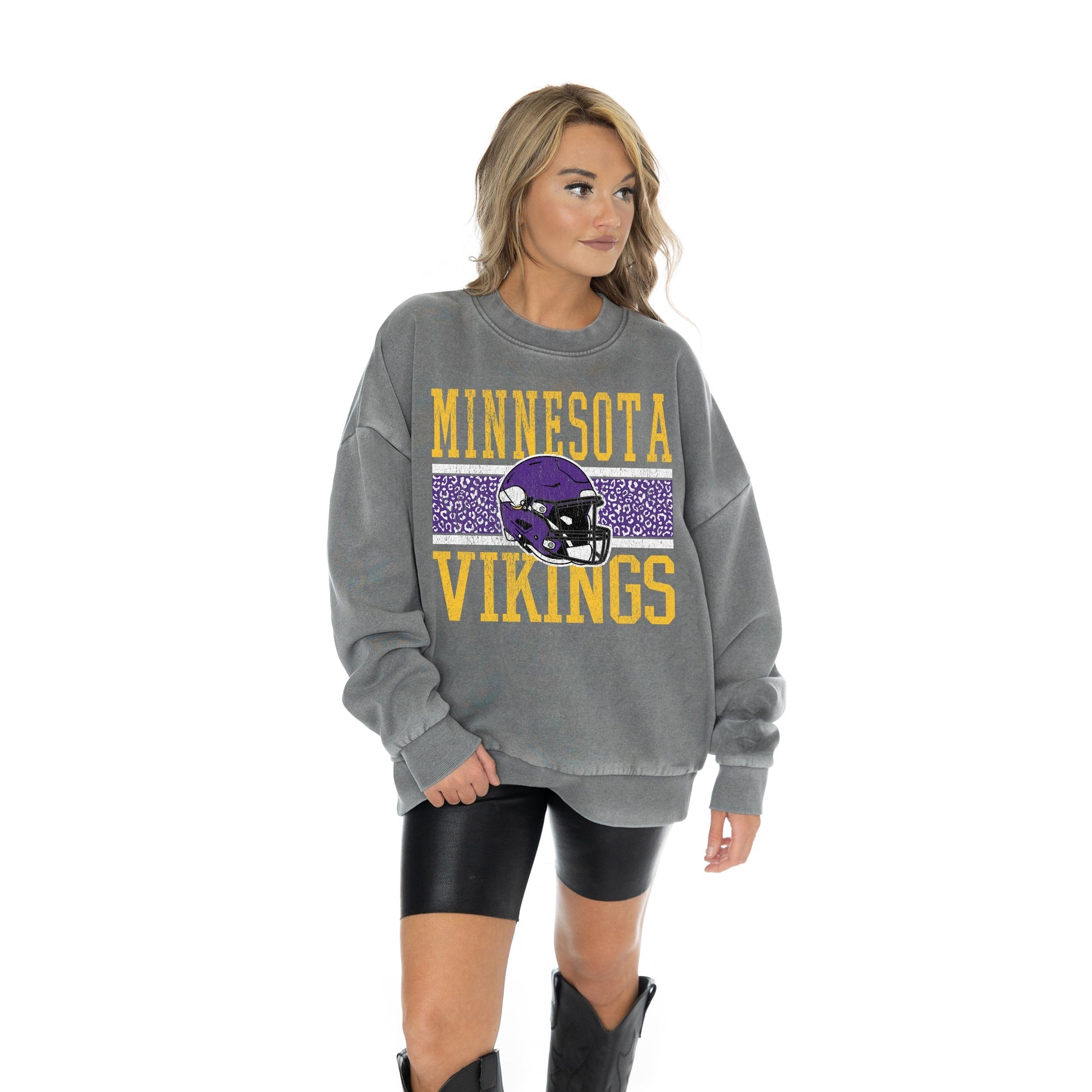 MINNESOTA VIKINGS IN THE WILD VINTAGE WASH OVERSIZED CREWNECK FLEECE
