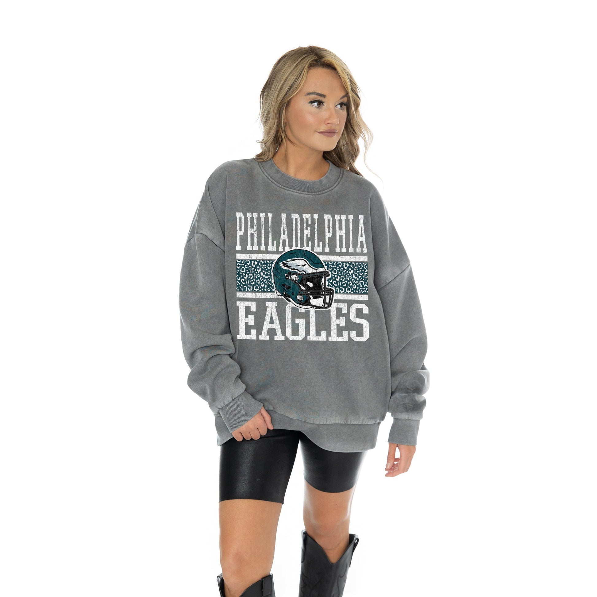 PHILADELPHIA EAGLES IN THE WILD VINTAGE WASH OVERSIZED CREWNECK FLEECE