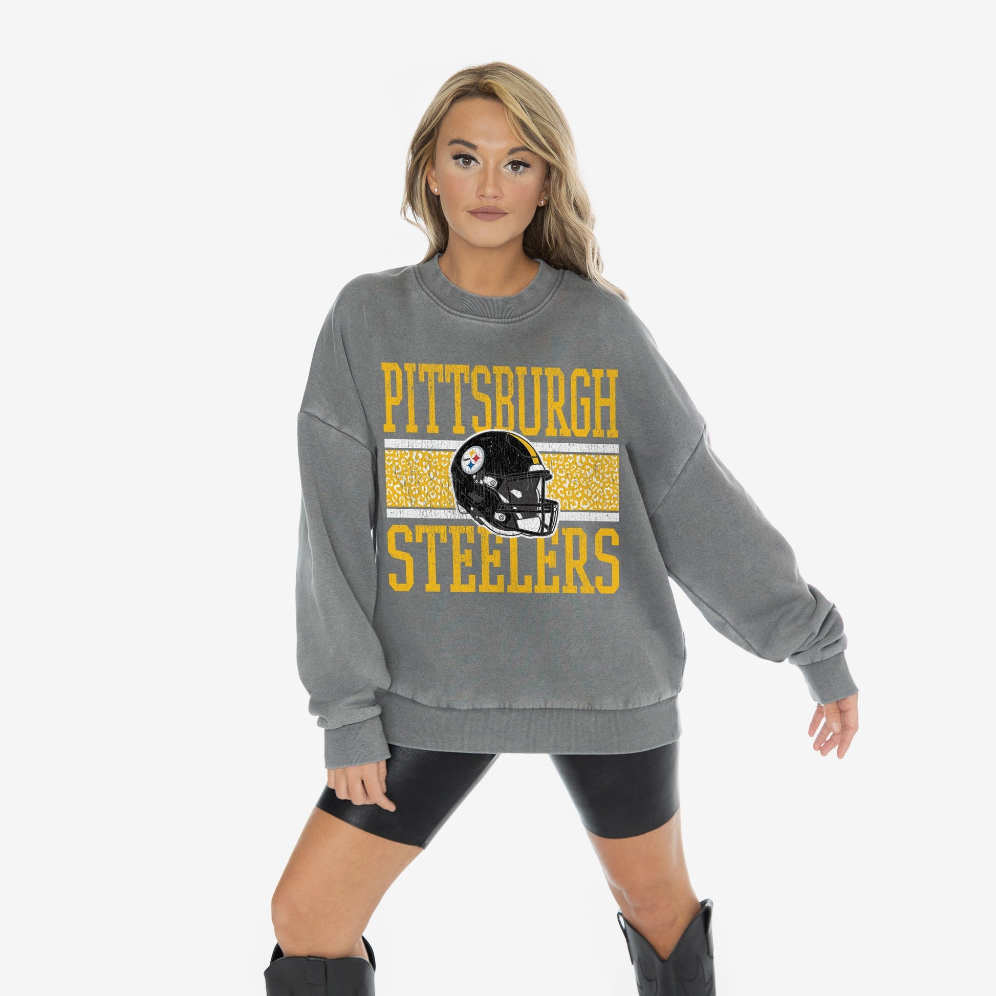 PITTSBURGH STEELERS IN THE WILD VINTAGE WASH OVERSIZED CREWNECK FLEECE