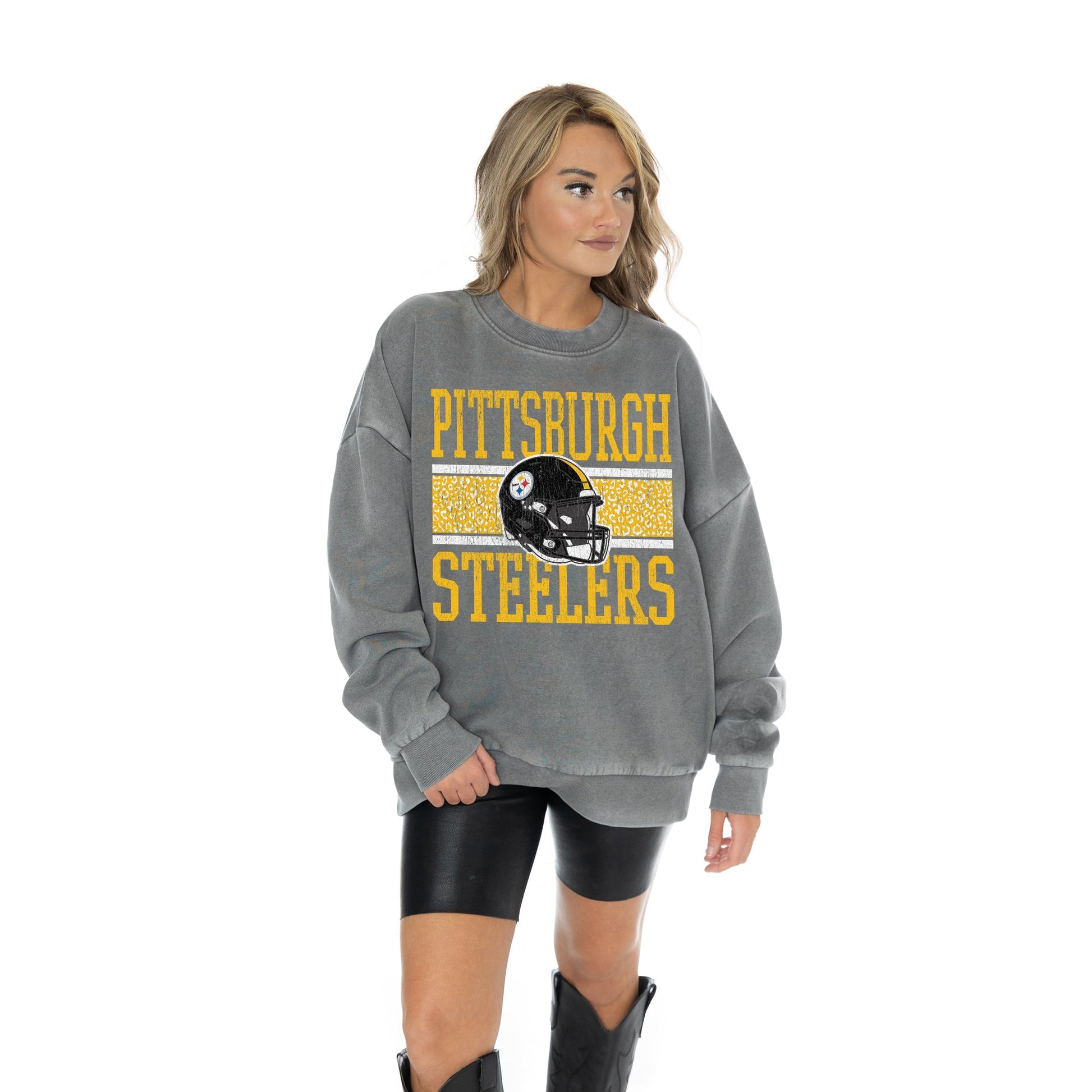 PITTSBURGH STEELERS IN THE WILD VINTAGE WASH OVERSIZED CREWNECK FLEECE