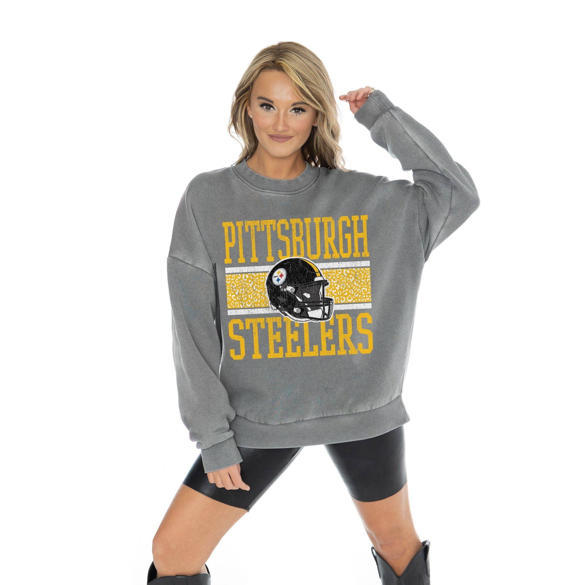 PITTSBURGH STEELERS IN THE WILD VINTAGE WASH OVERSIZED CREWNECK FLEECE