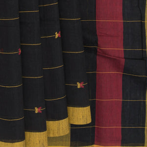 Black Handwoven Uppada Cotton Saree With Stripes