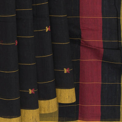 Black Handwoven Uppada Cotton Saree With Stripes