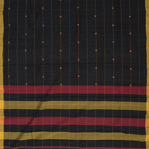 Black Handwoven Uppada Cotton Saree With Stripes