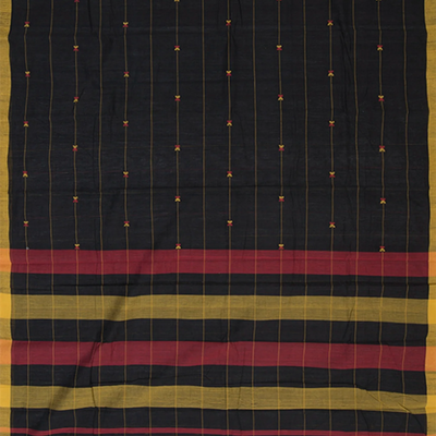 Black Handwoven Uppada Cotton Saree With Stripes