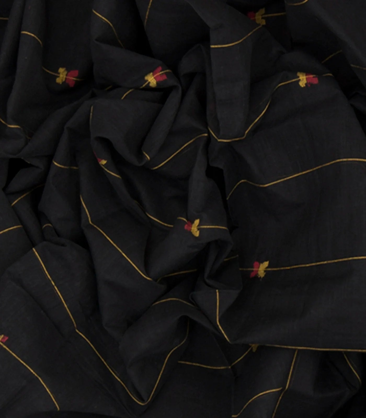 Black Handwoven Uppada Cotton Saree With Stripes