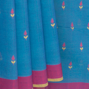 Blue Handwoven Uppada Cotton Saree With Floral Motifs