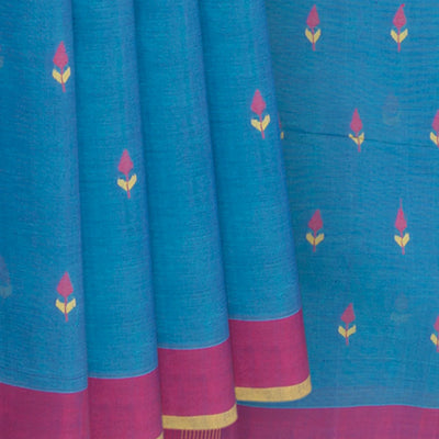 Blue Handwoven Uppada Cotton Saree With Floral Motifs