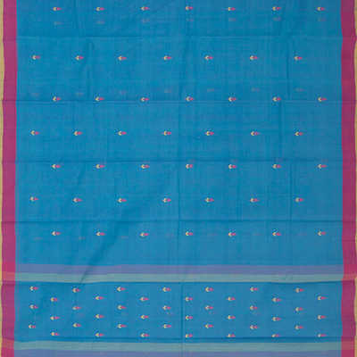Blue Handwoven Uppada Cotton Saree With Floral Motifs
