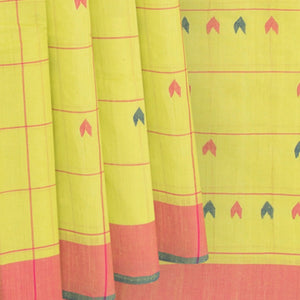 Lemon Green Handwoven Uppada Cotton Saree With Checks