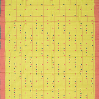 Lemon Green Handwoven Uppada Cotton Saree With Checks